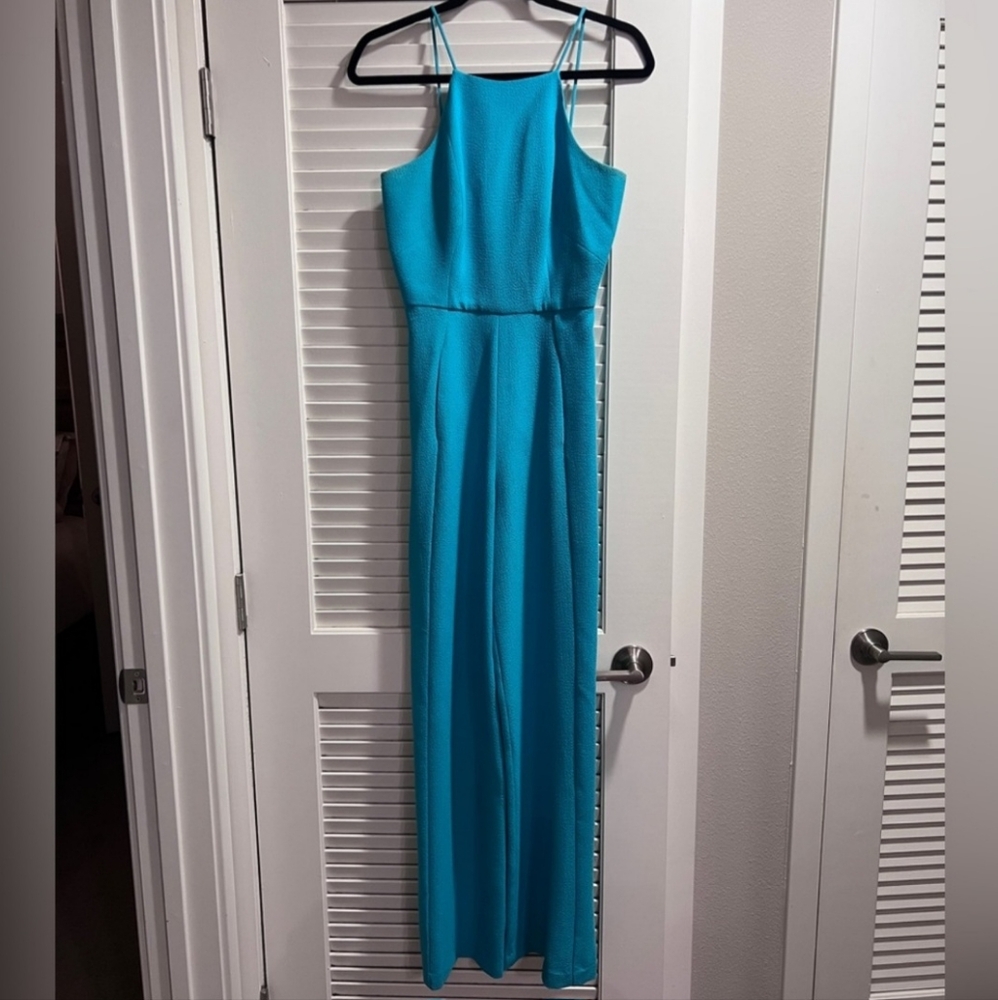 Black Halo Wide Leg Jumpsuit size 6 peacock/teal